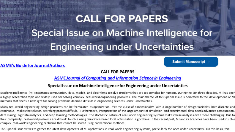 Call for papers: Machine Intelligence for Engineering under Uncertainties