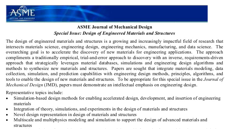 Call for papers: JMD Design of Engineered Materials and Structures special issue